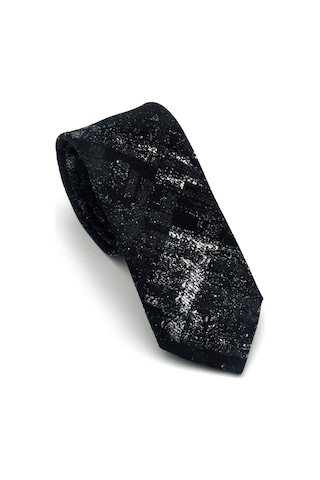 Gaffy Gri Desenli Siyah Dokuma Kumaş Mendilli Slim Fit Kravat // Sdk-2608-1 Siyah