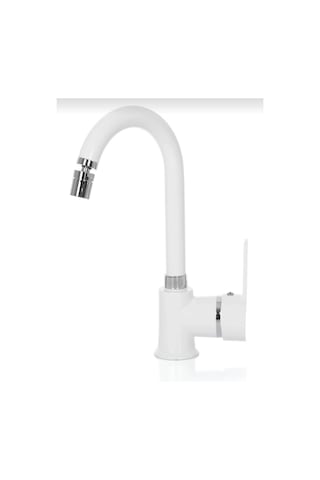 Beyaz Krom Armut Oynar Başlıklı Lavabo Bataryası Çeşmesi