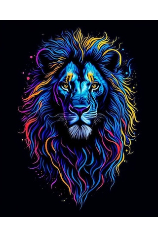 Neon Aslan Temalı Cam Tablo