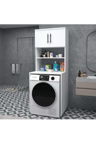 Reyo Home Enda Çamaşır Makinesi Dolabı 3 Raflı Banyo Dolabı Beyaz