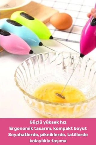 Premium Portatif Çelik Uçlu Kahve Sos Krema Mama Süt Köpürtücü Yumurta Çırpıcı Pilli Mini Mikser Çok Renkli
