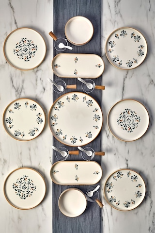 Kitchen Life 23 Parça 6 Kişilik D-Harma Stackable Kahvaltı Takımı - Sosluklu ve Kaşıklı Kahvaltılık Sunum Seti Beyaz