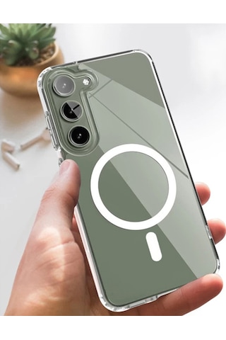 Galaxy S23 Kılıf Kablosuz Şarj Özellikli Şeffaf Silikon