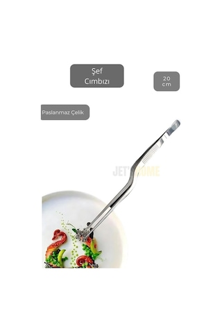 Kıvrımlı Şef Cımbızı Paslanmaz Dekor Cımbızı Çelik Yemek Cımbızı Maşa 20 Cm Gri