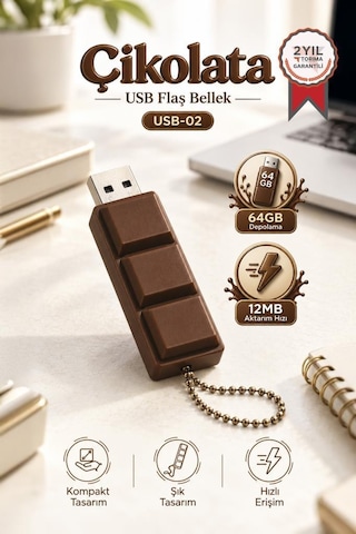 Usb Flash Bellek 64gb Çikolata Görünümlü Anahtarlıklı Usb Drive Usb02 Kahverengi