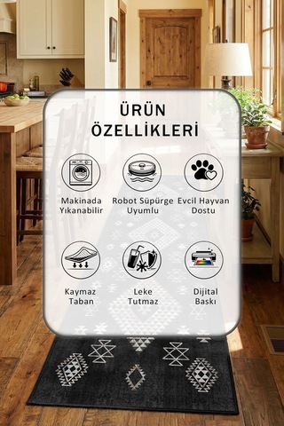 Siyah Yıkanabilir Mutfak Halısı 4