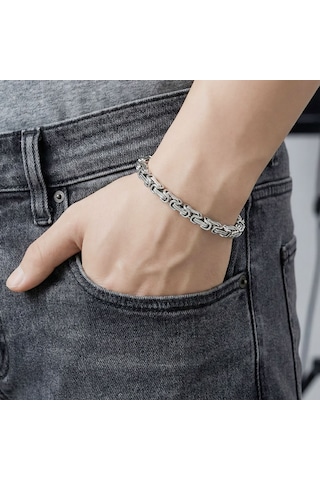 Premium Kral Çelik Zincir Bileklik 6mm 3183czb2d3 - 20 Cm - Siyah Renk Siyah
