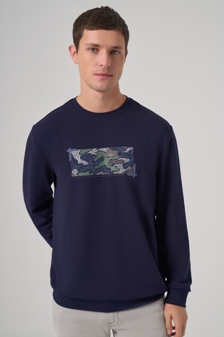 Morven Erkek Lacivert Trend Baskılı Bisiklet Yaka Sweatshirt 26ks063007200 Lacivert
