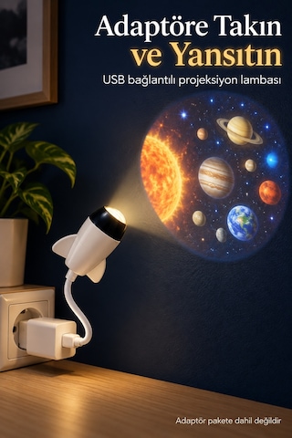 Usb Projeksiyon Lambası Değiştirilebilir Desen Kartlı Roket Tasarımlı Kopya Sarı