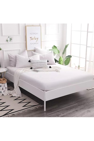 Lila Moon Çift Kişilik Beyaz Penye Çarşaf 200 x 200 Beyaz