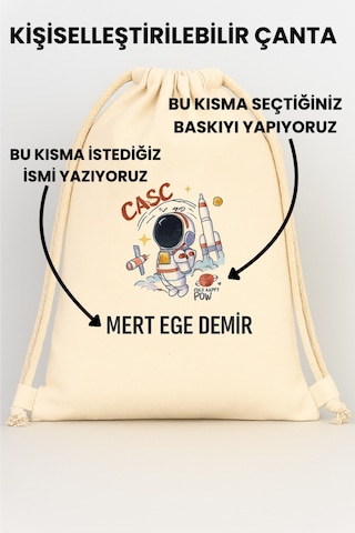 Esila Kids Erkek Çocuk Kıyafet Kesesi Özel İsim Yazılı Kişiselleştirilebilir İp Kapamalı Su Geçirmez 30x40 Cm Çok Renkli