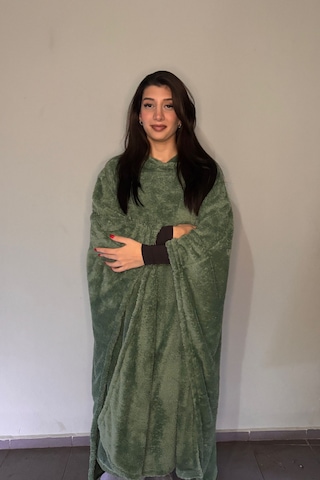 Giyilebilir Hoodie Battaniye Rahat Kalıp Tek Beden Çağla Yeşili