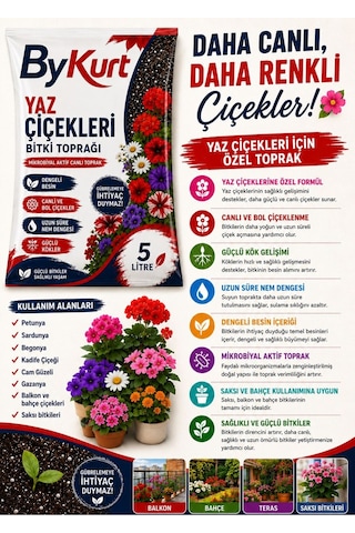 Yaz Çiçekleri Bitki Toprağı 5 Litre Cocopeat Perlit Pomza İçerikli Balkon Bahçe Saksı Toprağı