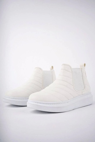 Slw205 Boston Bağcıksız Cilt Erkek Spor Bot Bt Beyaz Beyaz