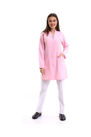 Doktor Öğretmen Kadın Önlük Ara Boy Ceket Yaka - 12 Açık Pembe-6360-12 A.pembe
