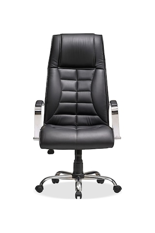 Deri Ofis Koltuğu Bilgisayar - Ofis - Müdür - Büro - Makam Çalışma Koltuğu Krom Ayaklı Siyah