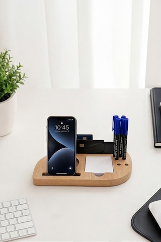 Deskmate Safir Meşe Telefon Standlı Mdf Masaüstü Organizer Kalemlik & Notluk & Kartlık