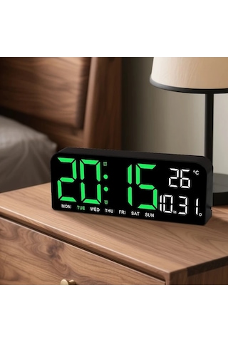 Willowhaven Beyaz Yeşil Ekranlı 10 İnç Büyük Dijital Saat Alarmlı Termometreli Dekoratif