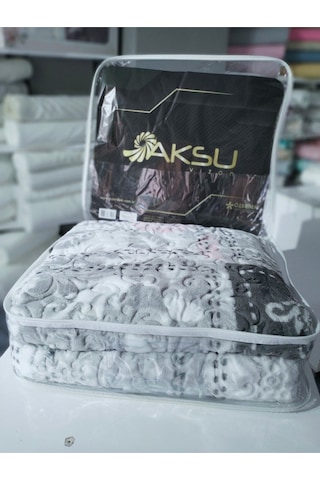 Aksu Tek Kişilik Embos Vizon Battaniye Antibakteriyel Gri Çizgili