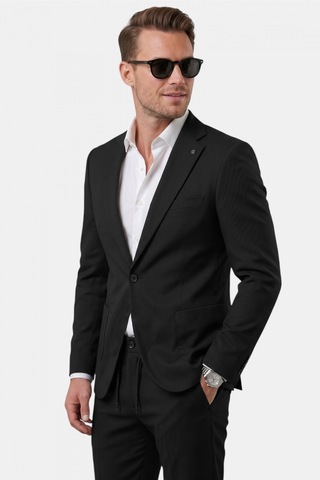 Rizzup Siyah Premium Çizgi Dokulu Slim Fit Likralı 2 Li Erkek Takım Elbise 2600821