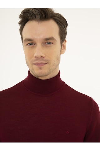 Cacharel Bordo Slim Fit Balıkçı Yaka Basic Triko Kazak Kırmızı