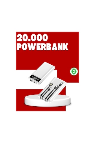 20.000mah Pd Powerbank Led Işık Lcd Ekran Dahili Kablo Çoklu Giriş Çok Renkli