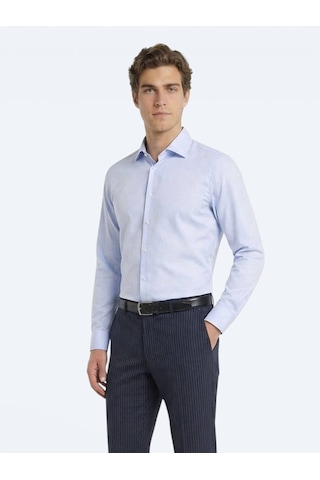 Kip Mavi Slim Fit Uzun Dokuma Klasik %100 Pamuk Gömlek