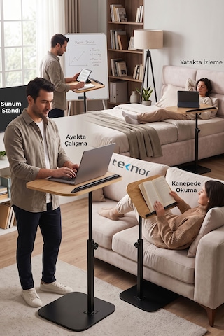 Teknor Ayarlanabilir Laptop Sehpası Mdf Tablalı Ayaklı Portatif Sehpa 30x40 Ebat Meşe