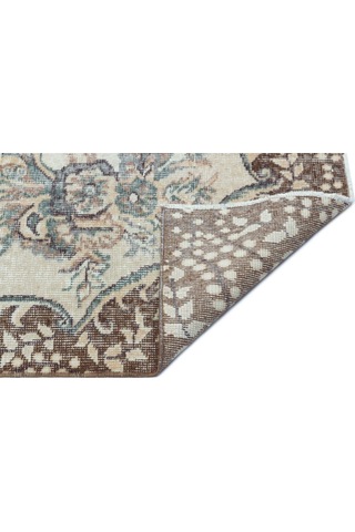 Kahve Rengili Krem Modern Vintage El Dokuma Halı 166x293