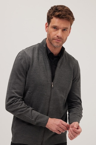 Tudors Erkek Slim Fit Dar Kesim Gri Dik Yaka Fermuarlı Düz Hırka-34916