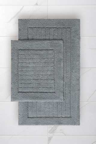 Lilly 2'li Pamuk Banyo Paspas Seti Yumuşak Dokulu Gri Yıkanabilir 60x100 + 60x50cm, Ll004g