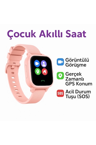 Sim Kartlı Gps'li Kameralı Görüntülü Görüşmeli Çocuk Güvenliği İçin Çocuk Akıllı Saat Pembe