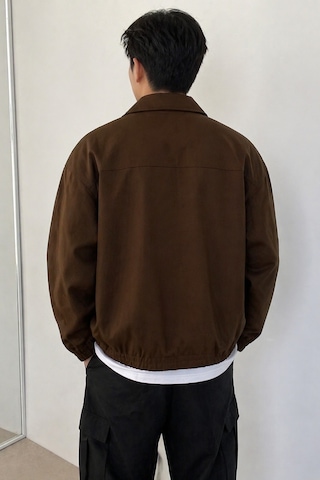 Tarz Cool Erkek Oversize Bomber Ceket Fermuarlı Basic Günlük Şık Mont Kahverengi