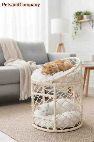 Lüks İki Katlı Kedi Köpek Evi, El Yapımı Özel Tasarım Örgü Kedi Yatağı, Modern Kedi Kulübesi Krem Lüks İki Katlı Kedi Köpek Evi, El Yapımı Özel Tasarım Örgü Kedi Yatağı, Modern Kedi Kulübesi Krem