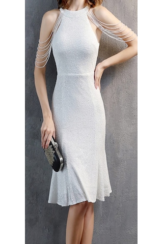 Hanife Glam Couture Hanife Glam Boncuk Detaylı Pulpayet Abiye Elbise Beyaz