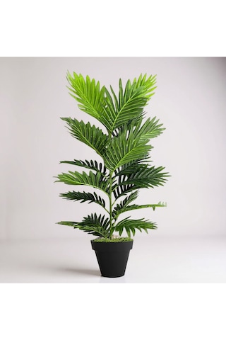 100 Cm Yapay Areca Palmiyesi Premium Dekoratif İç Mekan Bitkisi Siyah Plastik Saksı Yeşil
