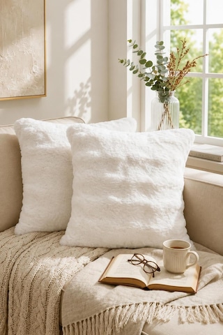 Premium Tavşan Tüyü Kırlent Kılıfı 2'li Soft Pamuksu Tuşeli Dekoratif 45 Cm X 45 Cm Acı Çikolata Kahverengi