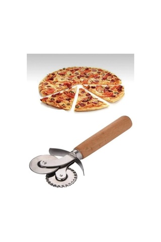 Tedar Çift Başlıklı Ahşap Saplı Pizza Kesici Hamur Kesici Najmaddin