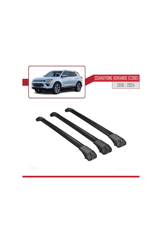 Ssangyong Korando C300 2019 Ve Sonrası İle Uyumlu Ace-1 Ara Atkı Tavan Barı Siyah 3 Adet Bar
