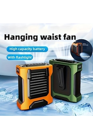 Xuweiwei Taşınabilir Bel Fanı 8000 Mah Büyük Kapasite Yeşil 4 Hız Seçeneği Boyun Ve Bel Kayışlı Şarjlı Masa Fanı Ev Ofis İçin