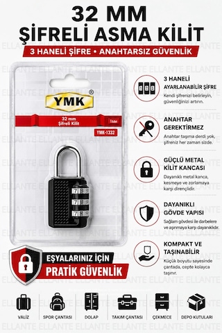 Premium 32 Mm Şifreli Asma Kilit 3 Haneli Kombinasyonlu Anahtarsız Güvenlik Kilidi Valiz Dolap Çanta