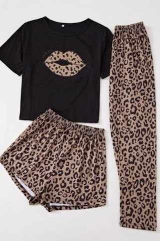 Bella Notte 3 Parça Leopar Desenli Pamuklu Pijama Takımı