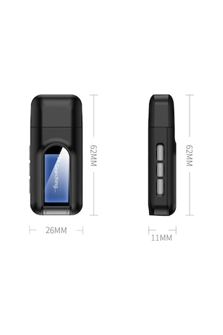 Didadodo T11 2'si 1 Arada Usb Bluetooth 5.0 Adaptör, Lcd Siyah, Kullanışlı Kısayol