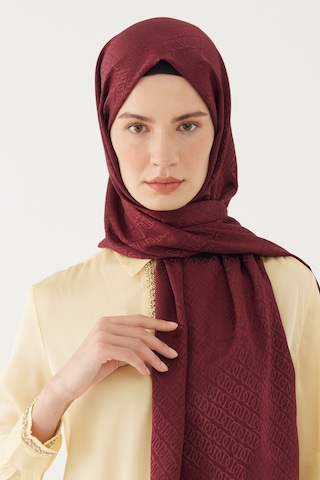 Mirsoy Scarf Halka Desen Parlak Jakar Şal - Bordo Bordo