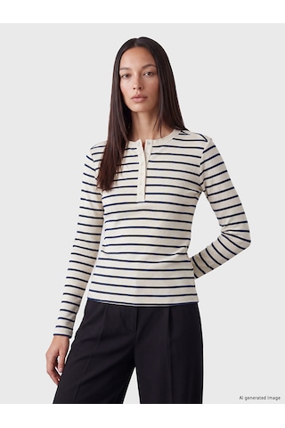 Lcw Everyday Lacivert Bisiklet Yaka Çizgili Kadın Body