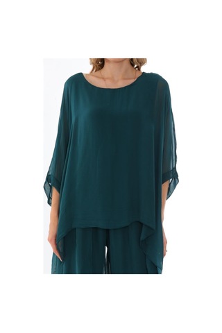 İtalyan Yarasa Kol İpek Bluz-8869 Zümrüt Yeşili