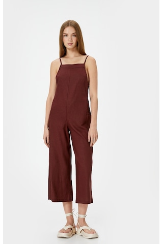 Koton Keten Tulum Kapri Boy Cepli Arkası İnce Askılı Kahverengi 4sal40001ıw Kahve