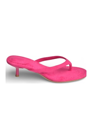 Fox Shoes Y518342802 Fuşya Süet Parmak Arası Kısa Topuklu Kadın Terlik Fuşya