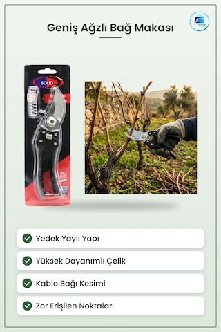 Çelik Bağ Makası Kırpma 200 Mm Geniş Ağız Yedek Yaylı Bahçe Budam