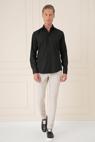 Efor Slim Fit %100 Pamuk Non Iron Kumaş Klasik Siyah Gömlek Gk 735 Siyah